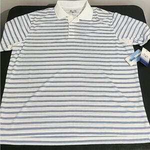 Allen Solly Performance Polo Shirt Men's XL White Blue Striped CoolMax Active Go